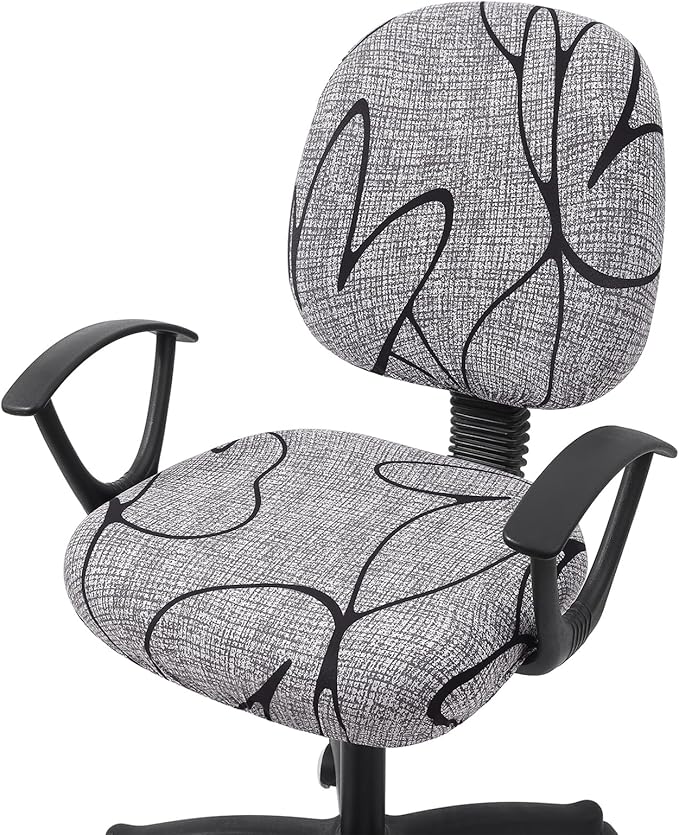 Smiry Stretch Printed Office Computer Chair Covers, Universal Washable Removable Desk Rotating Chair Slipcovers Protector, Seat + Backrest Cover - Grey and Black-DeskLoop Office