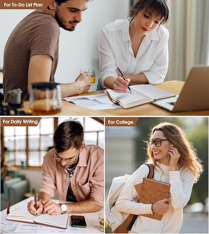 Brown A5 Lined Leather Journal Notebook for Men Women,5.9" X 8.4" Personalized Hardcover Journal with Pen,200 Pages 100 Gsm Thick Ruled Paper Daily Diary for Travel,Business,Work,Writing-DeskLoop Office