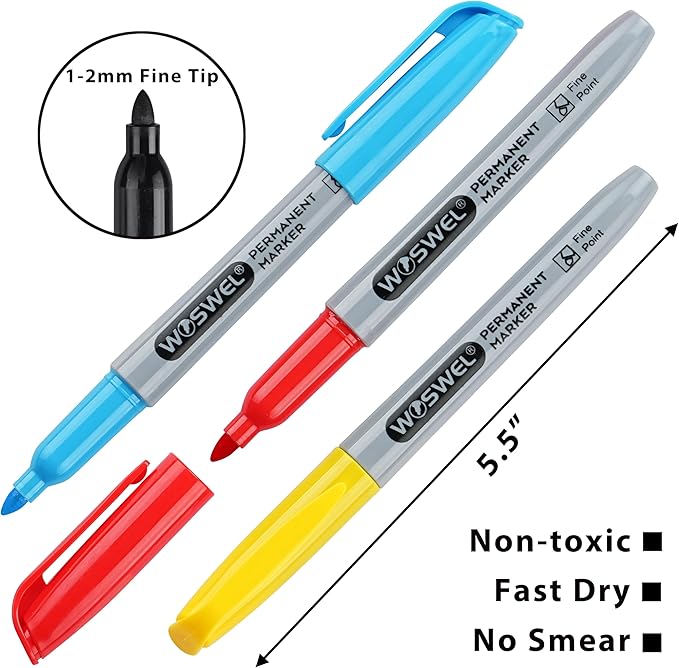 Permanent Markers Bulk, 144 Pack Permanent Marker Set, 12 Assorted Colors, Fine Point Tip, Fast Dry, Waterproof, work on Plastic, Glass, Metal, Wood and Stone, Perfect for School, Office, Home-DeskLoop Office