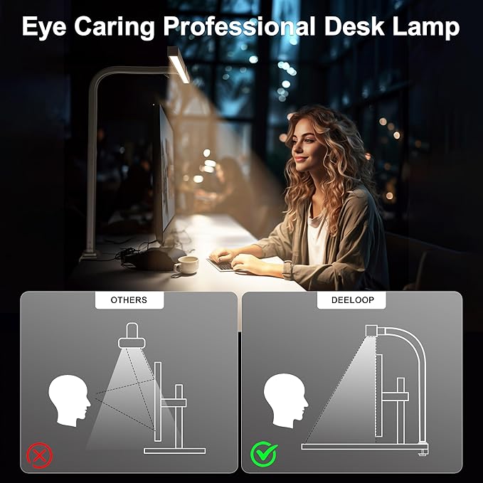 deeloop 80cm Ultra-Long LED Desk Lamps,24W Bright Architect Desk Lamp for Home Office, Infinite Dimming Office Light with Memory Function, Tall Desk Light with Clamp for Reading Working Monitor-DeskLoop Office