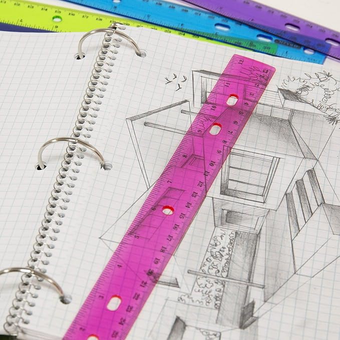 BAZIC Jeweltones Color Plastic Ruler 12" (30cm), Inches Centimeter Metric Measuring Drafting Rulers, for Students School Supplies (4/Pack), 2-Packs-DeskLoop Office