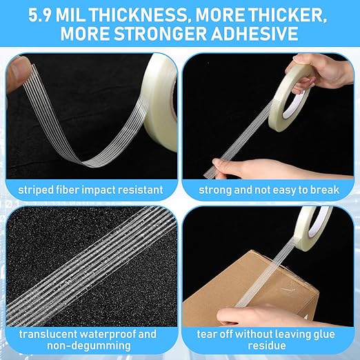 Treela 20 Rolls 1/2 Inch x 60 Yards Filament Strapping Tape Transparent Reinforced Fiberglass 5.5 Mil Heavy Duty Packing Shipping Tape for Sealing Binding Fixing-DeskLoop Office