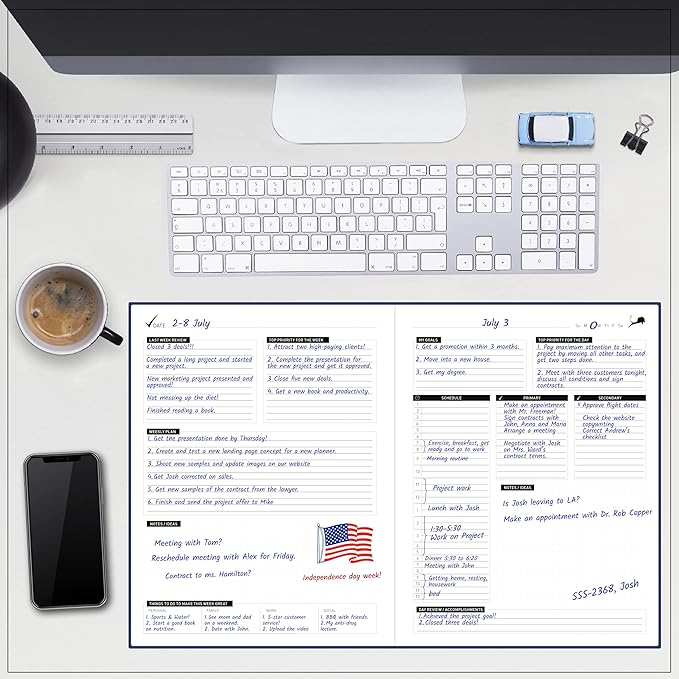 Day Planner - Professional Goal Planner, Calendar & Gratitude Journal to Increase Productivity, Time Management & Happiness - Vegan Leather Softcover, 24 Hourly Planner, Undated 6 Months Work Planner-DeskLoop Office