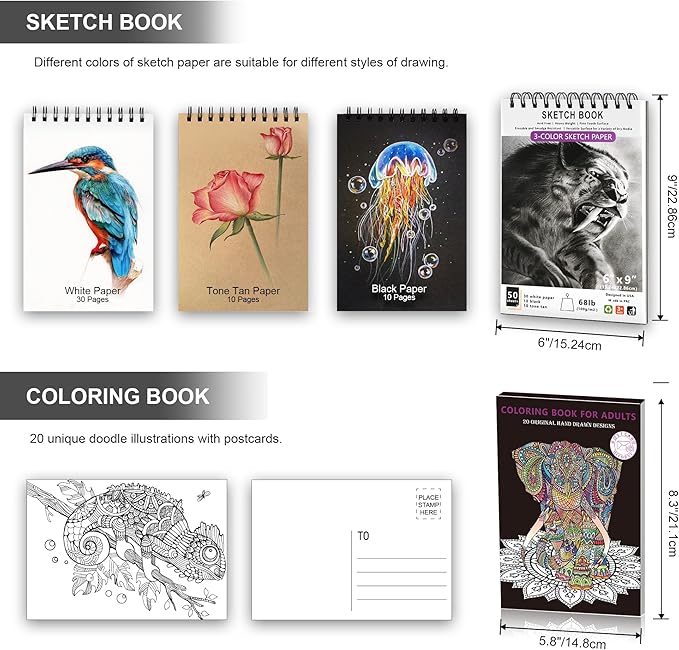 HIFORNY 100 PCS Drawing & Sketching Set, Professional Art Supplies with Graphite,Charcoal, Colored,Watercolor,Metallic Pencils,Blending Tools,Sketchbook and Coloring Book in Zipper Case (Pink)-DeskLoop Office