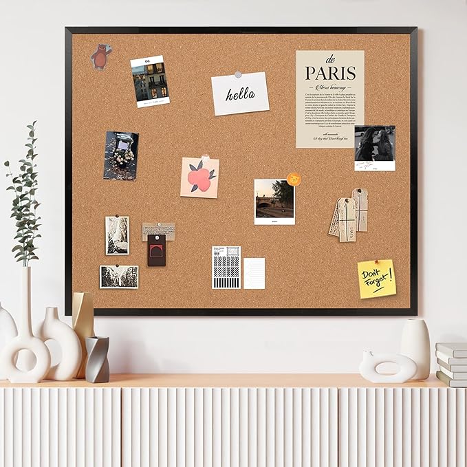 Board2by Extra Large Cork Bulletin Board 48" X 48", Black Wood Framed 4'x4' Corkboard for Wall, Wall Mounted Notice Pin Board with 18 Push Pins for School, Home & Office-DeskLoop Office