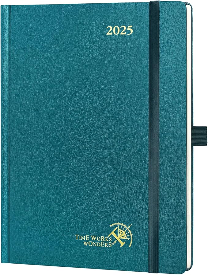 POPRUN 2025 Planner (Medium Size 8.5''x 6.5'' Hardcover) - Daily Weekly and Monthly Calendar Agenda 2025 Appointment Book with Hourly Time Slots, Monthly Tabs, 100 GSM - Pacific Green-DeskLoop Office