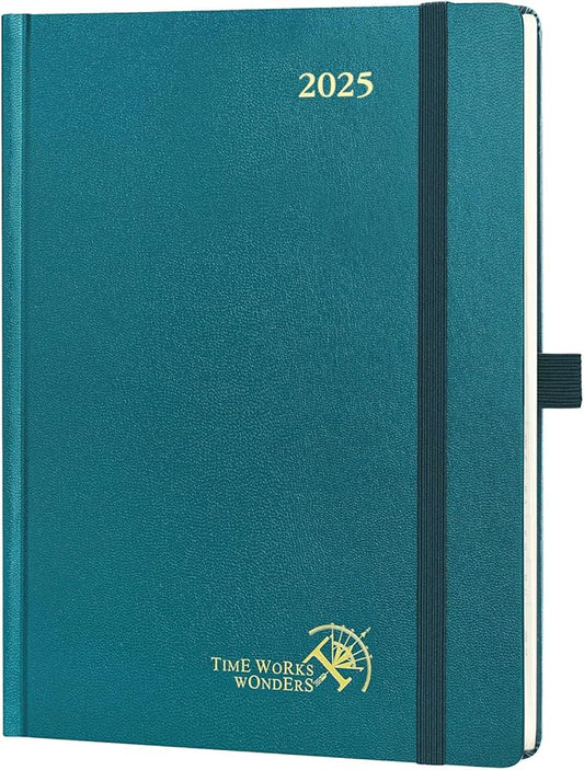 POPRUN 2025 Planner (Medium Size 8.5''x 6.5'' Hardcover) - Daily Weekly and Monthly Calendar Agenda 2025 Appointment Book with Hourly Time Slots, Monthly Tabs, 100 GSM - Pacific Green-DeskLoop Office