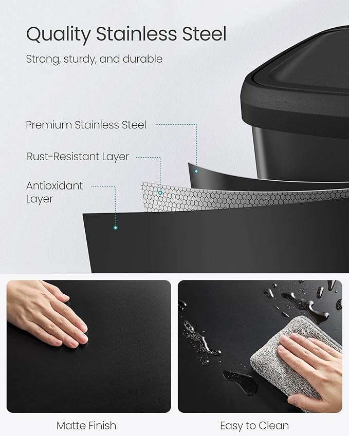 SONGMICS Kitchen Trash Can, 21 Gallon (80 L) Stainless Steel Garbage Can, with Stay-Open Lid and Step-on Pedal, Soft Closure, Tall, Large and Space-Saving, Black ULTB534B01-DeskLoop Office