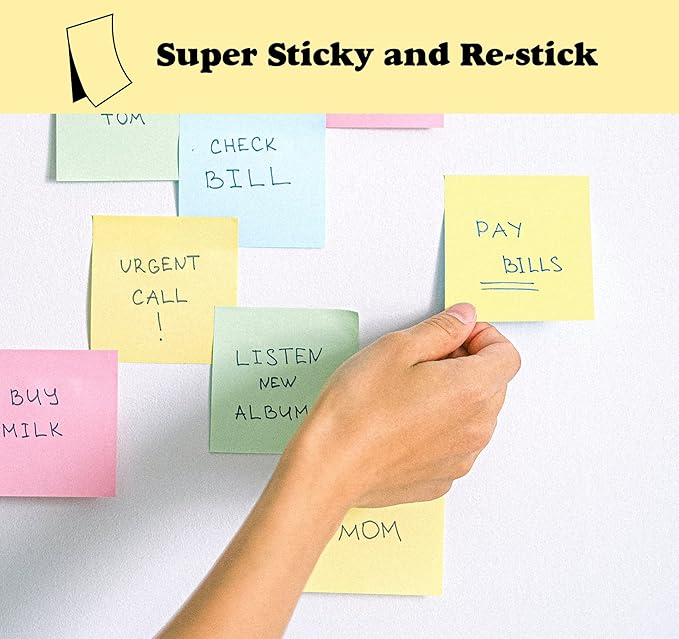 (24 Pads) Sticky Notes 3 x 3in,2400 pcs Yellow Self-Stick Notes,100 Sheets/Pad Bright Colors Post Pads,Super Sticky Pads Easy to Post Recyclable for Office,Shool,Home,Notebook,Meeting,Clean Removal-DeskLoop Office