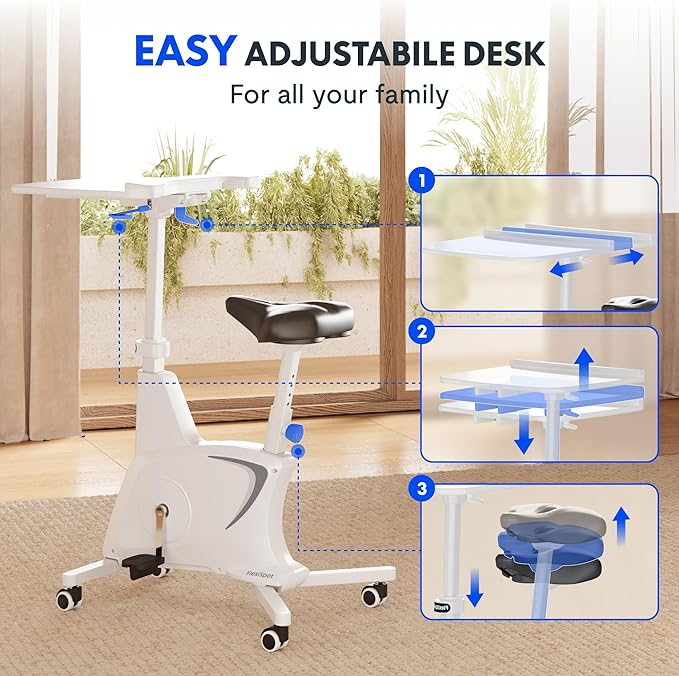 FLEXISPOT 3-in-1 Small Standing Desk Adjustable Height Movable Rolling Desks Laptop Desks Workstation with Integrated Pedal Exerciser Wide Seat, Desk for Home Office Corner Small Space, White-DeskLoop Office