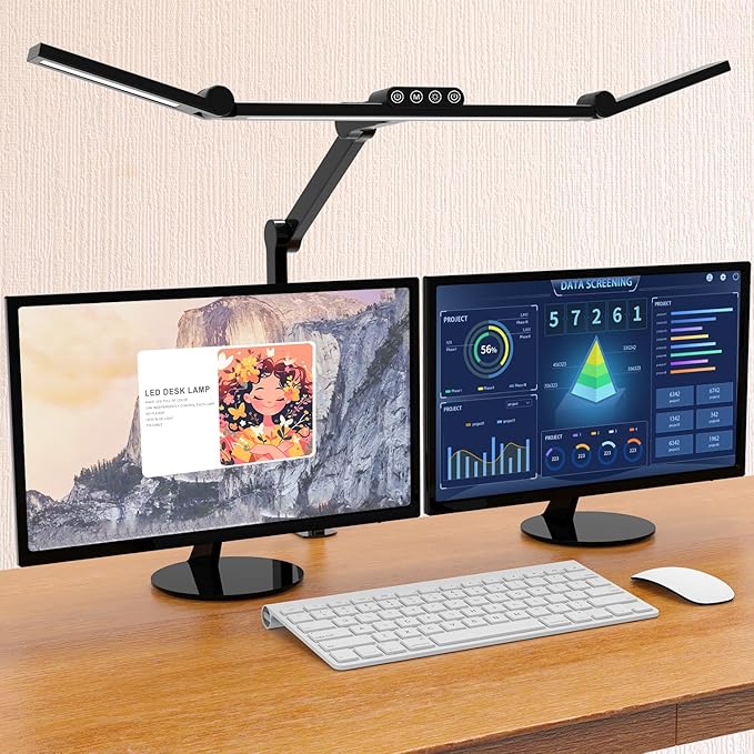 Micomlan Led Desk Lamp with Clamp, Architect Desk Lamp for Home Office with Atmosphere Lighting, 24W Ultra Bright Auto Dimming Computer Light Stepless Dimming and Tempering LED Table Light-DeskLoop Office