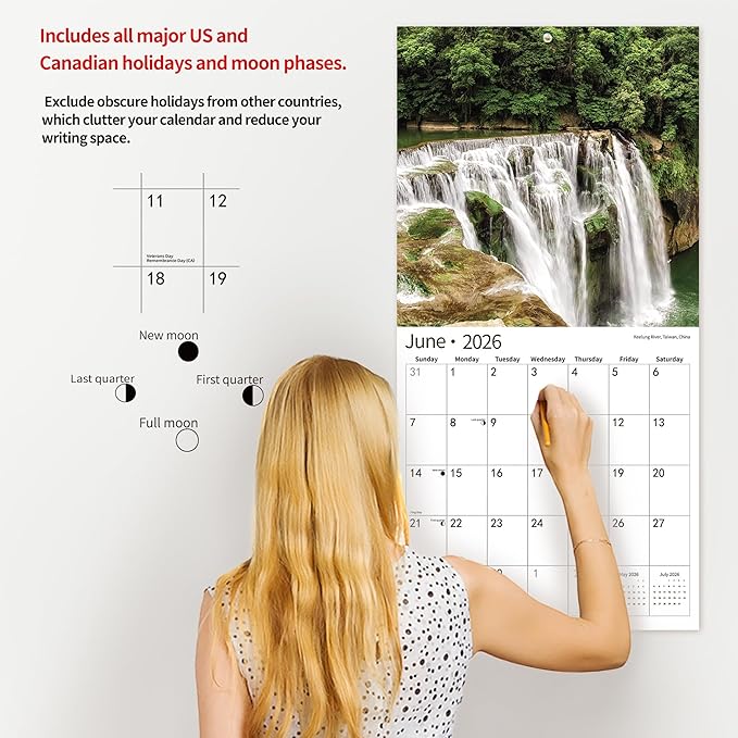 2025 Wall Calendar,Calendar 2026, July 2025 - December 2026, Wall Calendar Waterfall, 12" x 24" Opened,Full Page Months Thick & Sturdy Paper for Calendar Organizing & Planning-DeskLoop Office