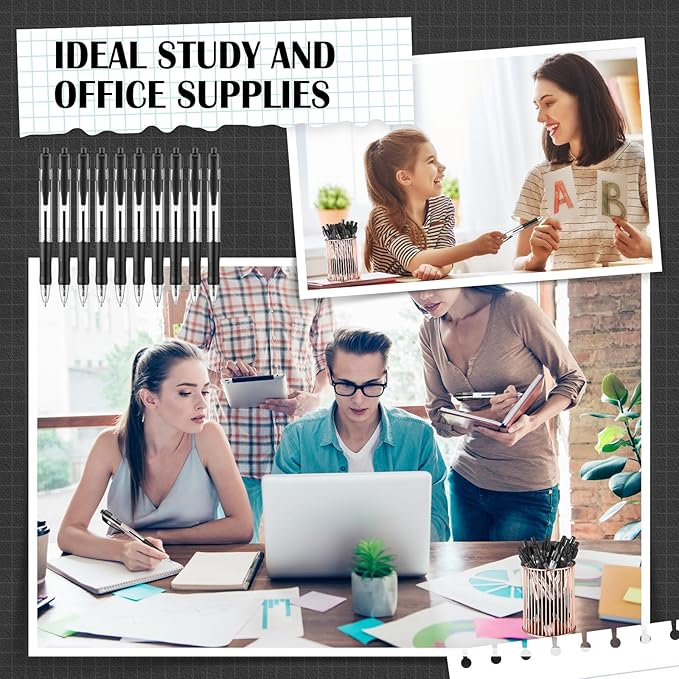 Fulmoon 100 Pcs Gel Ink Pens Retractable Ballpoint Medium Point 1.0 mm Ballpoint Smooth Writing Click Pens for Journal Writing Office Home(Black Ink)-DeskLoop Office