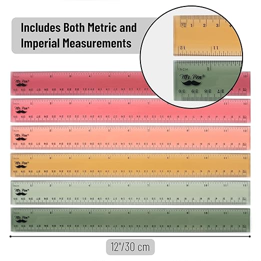 Mr. Pen- Ruler, 12 inch Ruler, 6 Pack, Vintage Colors, Clear Rulers 12 Inch, Rulers for School, Back to School Supplies-DeskLoop Office