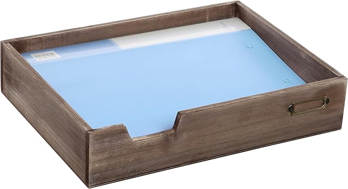MyGift® Distressed Brown Vintage Wood Paper Tray, Office Desktop Document, File Folder, Magazine Holder Tray-DeskLoop Office