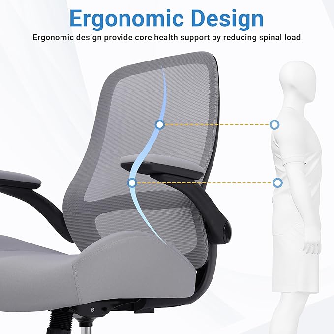 HYLONE Heavy Duty Office Chair, 5" Thickened Seat Ergonomic Desk Chair with Adjustable Armrests, Home Office Computer Chairs for Long Hours Mesh Executive Chair(Dark Grey)-DeskLoop Office