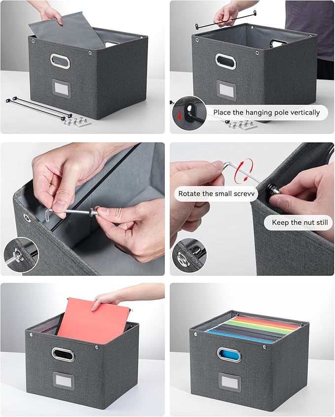 Oterri File Organizer Box with Lid,Large Hanging Filing Box with Mesh Pocket, Document Organizer for Letter Files, Portable Storage Case with Smooth Sliding Rail for Office&Home (1 PCS, Dark grey)-DeskLoop Office