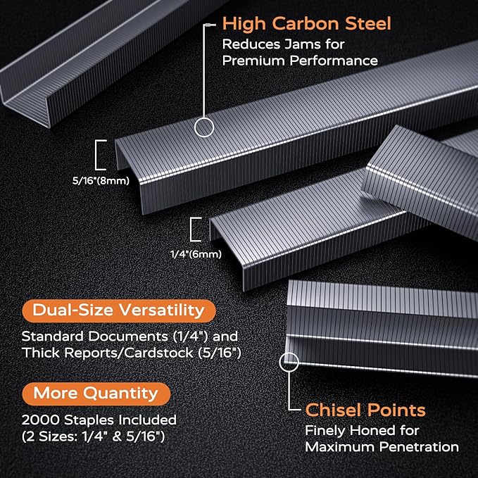 Effortless Stapler for Desk with 40-50 Sheet Capacity, 2000 Staples, 1-Touch Stapling, Ergonomic & Easy to Load Desktop Staplers, Heavy Duty Stapler, and Magnetic Staple Remover, Black-DeskLoop Office