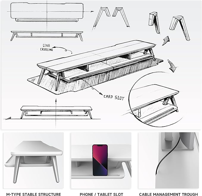 Fenge Dual Monitor Stand, Monitor Stands Riser for 2 monitors, 42.5 Inch Wood Desk Shelf with Storage Organizer and Cable Management for Office Desk Accessories-DeskLoop Office