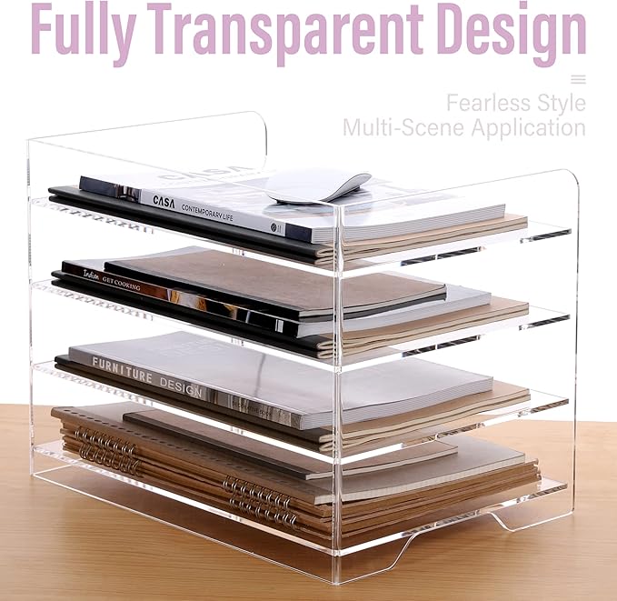 SANRUI Acrylic Paper Organizer Letter Tray for Desk, 4 Tier Enlarged File Sorter,Clear File Holder Desktop Shelf Document Storage for School Office Home-DeskLoop Office