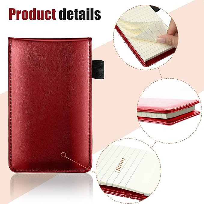 Outus 10 Pcs Pocket Notebook with Pen Set Included Mini Pocket Notepad Holder with 50 Lined Sheets, Metal Pen, 8 Pcs 3 x 5 Inch Memo Book Refills, 30 Lined Paper Per Note Pad (Red)-DeskLoop Office