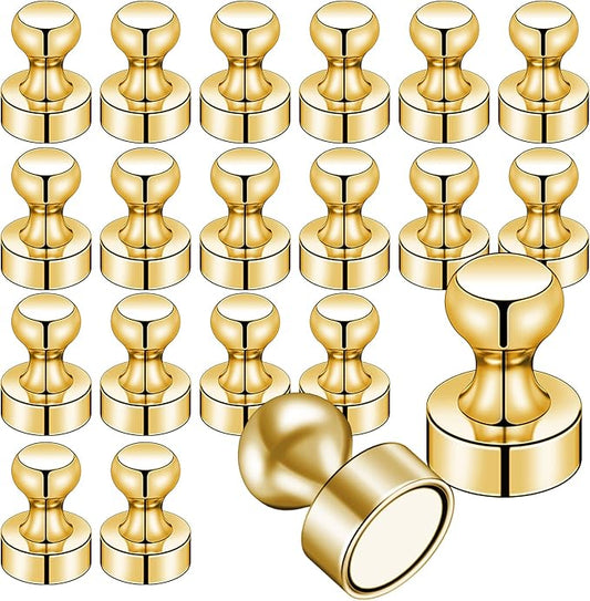 20 PCS Refrigerator Magnets, Gold Metal Push Pin Magnet, Ideal for Whiteboard Magnets, Fridge, Office, Classroom, Map-DeskLoop Office