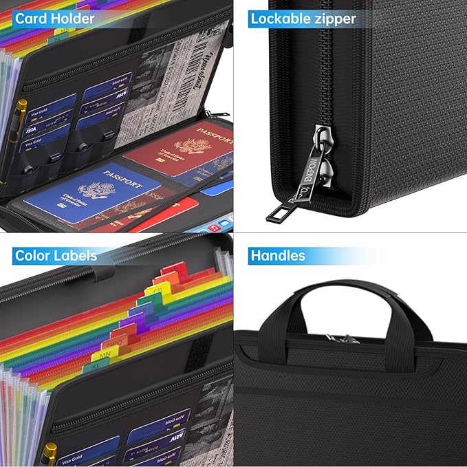 ENGPOW Accordion File Organizer,Fireproof Expanding File Folder with Multi Pockets,13 Colorful Pockets Document Organizer with Handle & Labels,Portable Home Travel Safe Storage for Letter A4 Files-DeskLoop Office