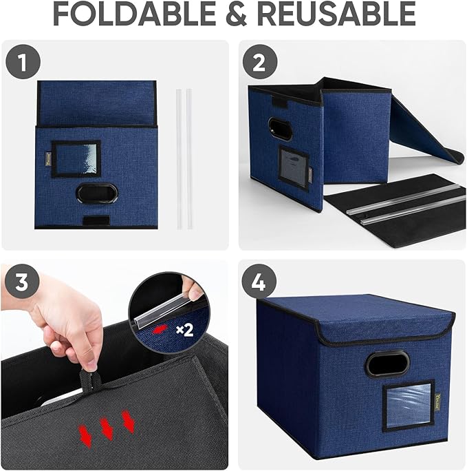 BALEINE File Organizer Box with Lid, Collapsible File Folder Organizer with Plastic Slide, Hanging File Folder Box for Office Document Storage (1 Pack, Blue)-DeskLoop Office