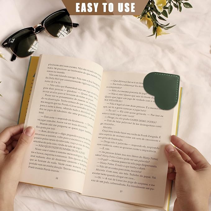 Jack&Chris Genuine Leather Heart Bookmark, Handmade Stitched Corner Page - Image 7