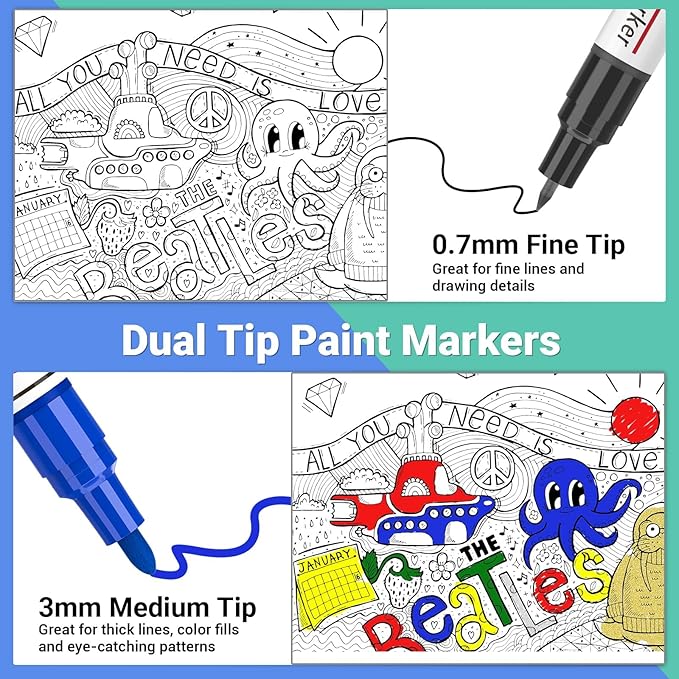 Oil Based Paint Markers, 8 Colors Dual Tip Permanent Paint Pens Paint Markers(0.7mm & 3mm), Waterproof Paint Pen for Rock Painting, Metal Wood Glass Stone Canvas Mugs Fabric Plastic-DeskLoop Office