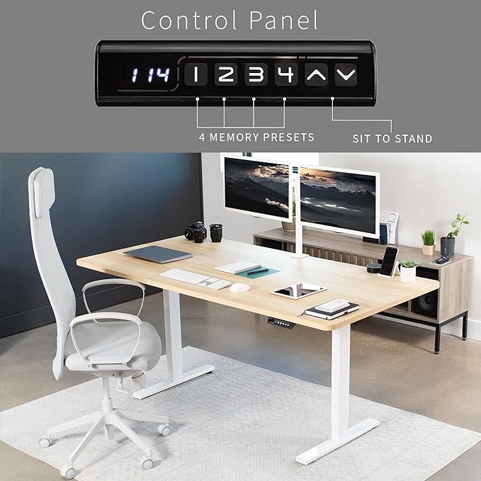 VIVO Electric 71 x 36 in Standing Desk, Memory Height Adjustment, 1B Series, Light Wood Top White Frame, DESK-KIT-1W7C-36-DeskLoop Office