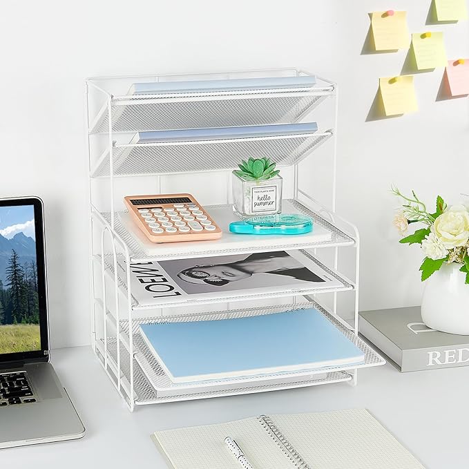 6-Tier Letter Tray Paper Organizer, Desk Organizers and Accessories, Desktop File Organizer, Office Desk Accessories for Office Supplies(White)-DeskLoop Office