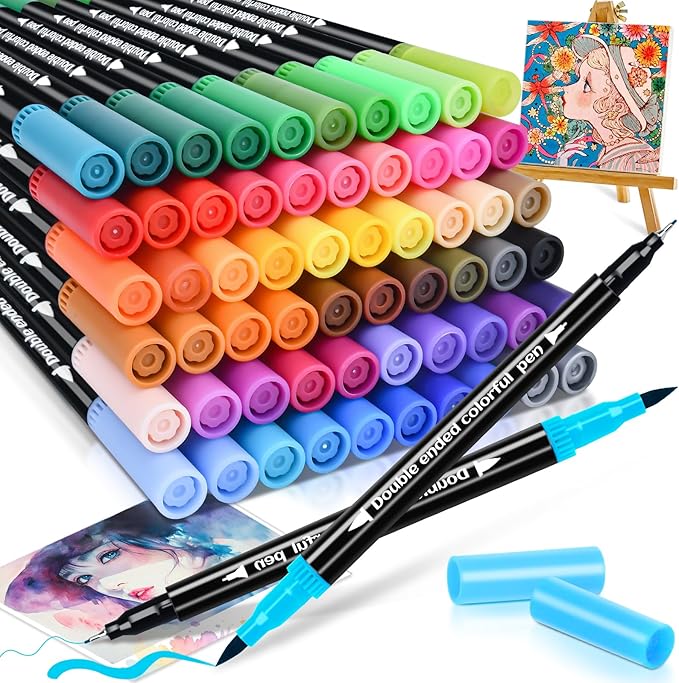 60 Colors Dual Markers Brush Pens, Art Markers Colored Pens for Adult Coloring Books, Brush and Fine Point Dual Tip Artist Colored Marker Set for Drawing Adult Coloring Hand Lettering-DeskLoop Office