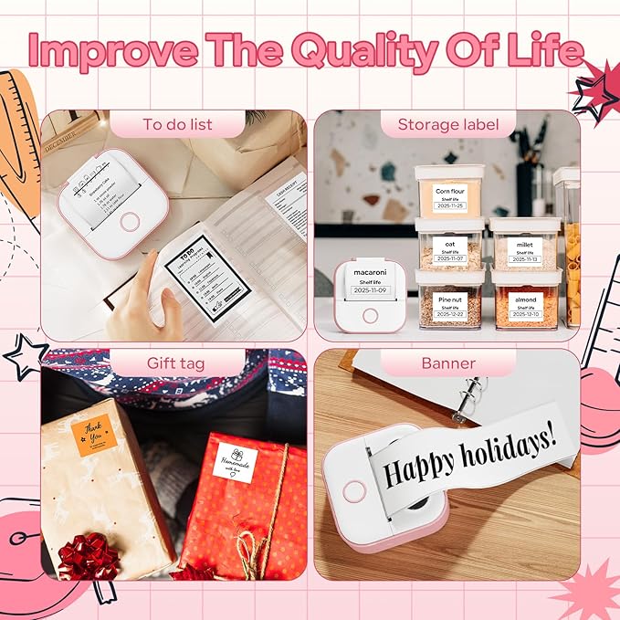 Sticker Printer Machine, Print Pods Mini Maker with 1 Roll Paper, Mini Portable Sticker Maker Y02C, Bluetooth Inkless for Phone, Thermal Portable Machine for Journal, Note, Photos, Learning-DeskLoop Office