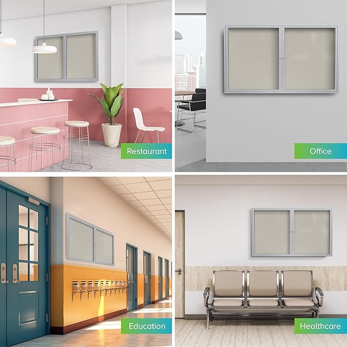 Ghent 48"x60" 2-Door Outdoor Enclosed Vinyl Bulletin Board, Shatter Resistant, with Lock, Satin Aluminum Frame - Ivory (PA24860VX-185), Made in the USA-DeskLoop Office