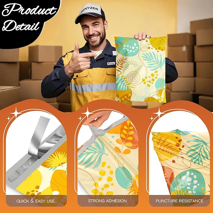 Colorful Leaves Poly Mailer 10x13 Inch 25 Pcs, Waterproof Shipping Bags for Clothing, Tear-Resistant Mailier Bags, Strong Mailing Bags with Self-Seal-DeskLoop Office
