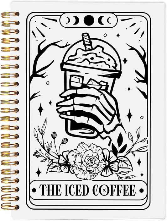The Iced Coffee Tarot Journal Notebook - Coffee Lover Gifts, Tarot Lover Gifts, Gothic Skeleton Notebook, Witchy Journal, Witchy Gifts, Gothic Office Supplies, Spiral Notebook 5.5x8.3-DeskLoop Office