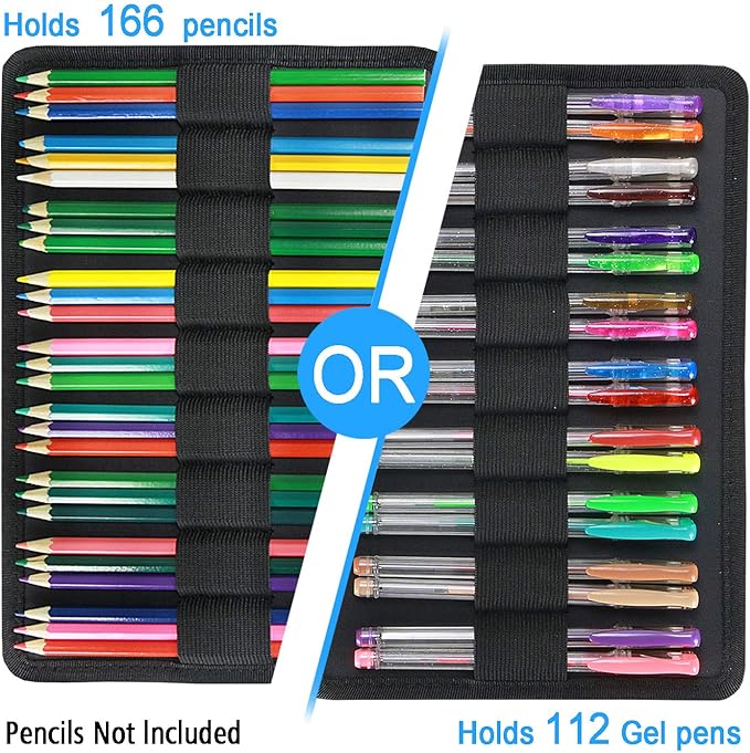 YOUSHARES Colored Pencil Case 166 Slots Pen Case Organizer with Handy Wrap & Zipper, Multilayer Holder for Prismacolor Colored Pencils & Gel Pen (Sports Cat)-DeskLoop Office