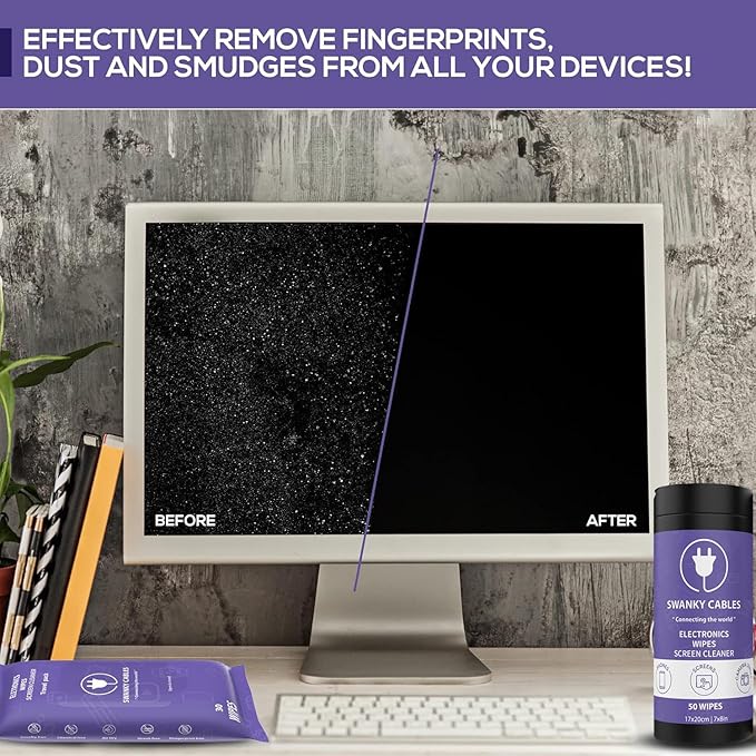 Screen Cleaner Wipes Bundle - Electronic Wipes for Screens, Computer, Phone, TV, Monitor and Lens, Tech Cleaning Supplies, Includes Microfiber Cloth - 2 Canister & 2 Soft Wipes-DeskLoop Office