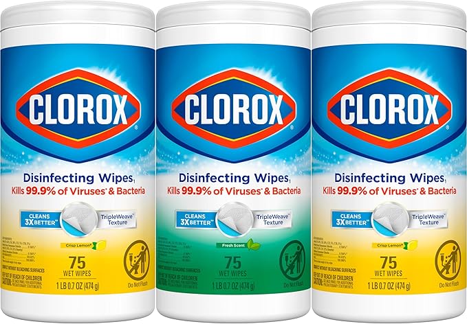 Clorox Disinfecting Wipes Value Pack, Household Essentials, Dorm Room Essentials, 75 Count, Pack of 3 (Package May Vary)-DeskLoop Office