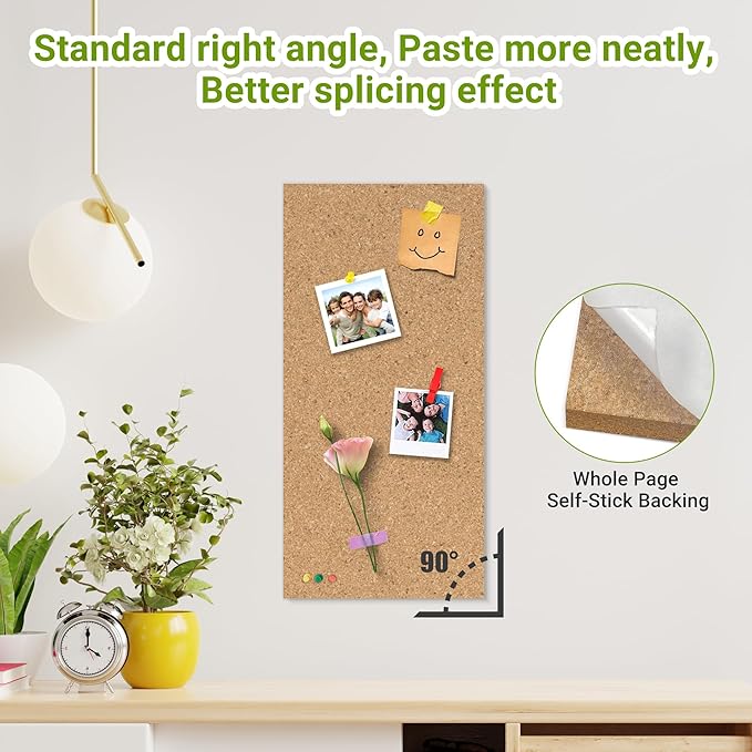 AKTOP Cork Board Bulletin Board 17"x8", 1/2" Thick Cork Board Tiles 10 Pack, Small Pin Board for Wall Decor, Self Adhesive Corkboards with 120 Push Pin Wood Clips for School, Home & Office-DeskLoop Office