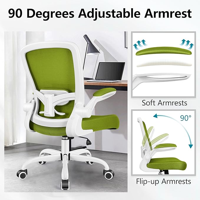 FelixKing Office Chair, Ergonomic Desk Chair Breathable Mesh Chairs with Adjustable High Back Lumbar Support Flip-up Armrests, Executive Swivel Comfy Task Computer Chairs for Home Office Avocado Green-DeskLoop Office