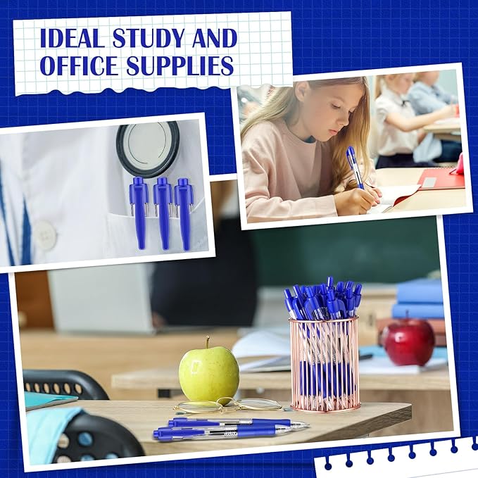 Fulmoon 100 Pcs Gel Ink Pens Retractable Ballpoint Medium Point 1.0 mm Ballpoint Smooth Writing Click Pens for Journal Writing Office Home(Blue Ink)-DeskLoop Office
