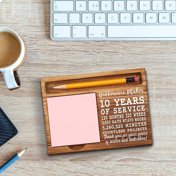 10th Work Anniversary Sticky Note Holder, Thank You Appreciation 10 Year Work Anniversary Decor Gifts for Women, Employee, Him, Her, Happy 10th Work Anniversary Self-Stick Note Pad Holders GSH32