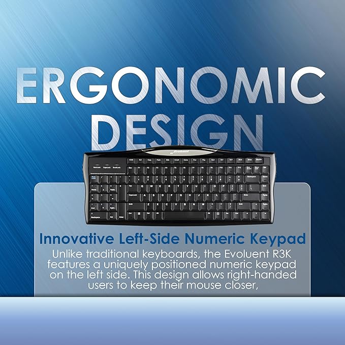 Evoluent R3K Reduced Reach Right-Hand Keyboard – Wired USB Compact with Numeric Pad, Ergonomic Computer Keyboards for Comfortable Typing, Black Full-Size PC Keyboard with One-Touch Shortcut Keys-DeskLoop Office
