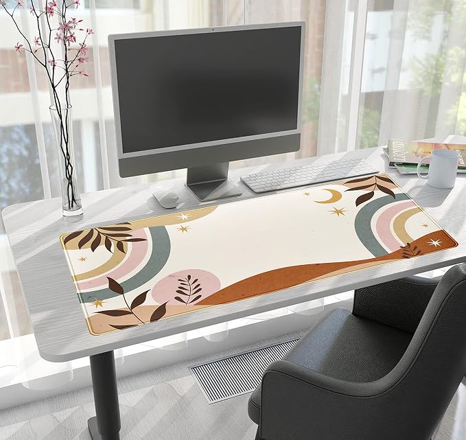 Boho Desk Mat, Abstract Retro Plant Large Mouse Pad, XXL Gaming Large Mousepad - Image 6