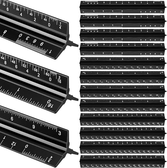 Fumete 12 Pack 6 Inch Architectural Engineering Scale Rulers Small Scale Ruler Pocket Size Scale Ruler Construction Rulers Imperial Measurements for Architects Engineering, Draftsman Drawing(Black)-DeskLoop Office