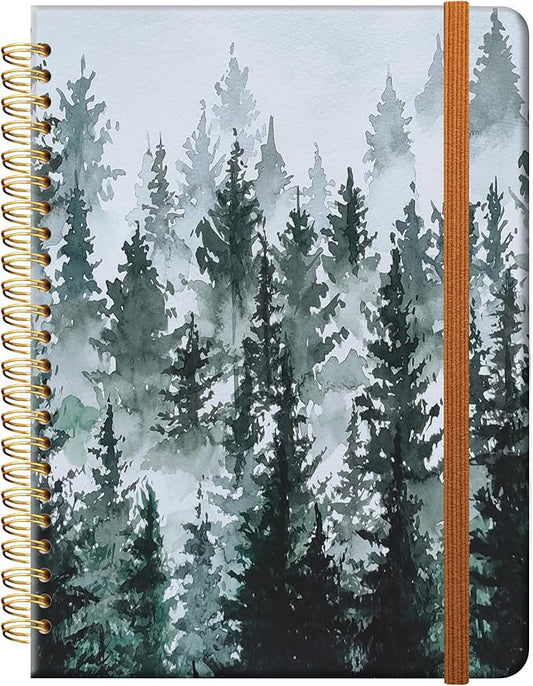Ruled Spiral Writing Notebook,A5 Hardcover Lined College Journal for Women Lady,Fashion Puppy Watercolor Strong Twin-Wire Binding with Premium Paper,8.4" X 6",Perfect for School,Office,Home Gifts(Watercolor Misty Forest)-DeskLoop Office