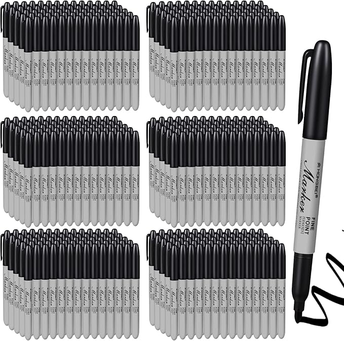 Thenshop 300 Pack Permanent Markers Bulk Black Permanent Marker Set Fine Point Pens Work on Wood, Metal, Stone, Glass-DeskLoop Office