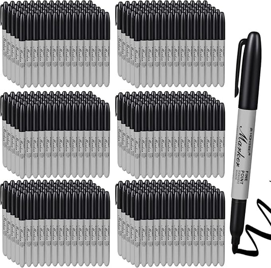 Thenshop 300 Pack Permanent Markers Bulk Black Permanent Marker Set Fine Point Pens Work on Wood, Metal, Stone, Glass-DeskLoop Office